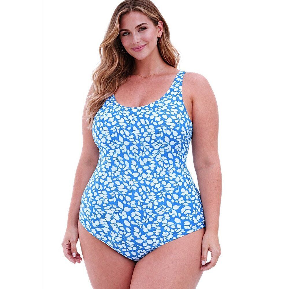One Piece Swimsuit Size 18 Sea Waves Sarong Blue & White